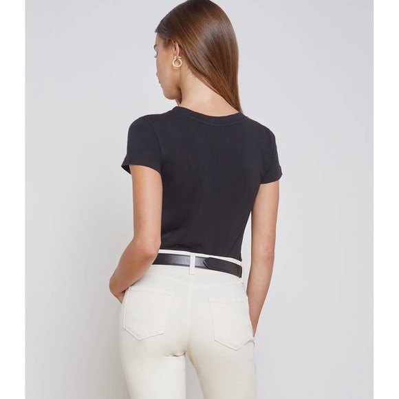 L'AGENCE Cory Cotton Scoopneck Tee Women's XS Black NEW - Picture 2 of 9
